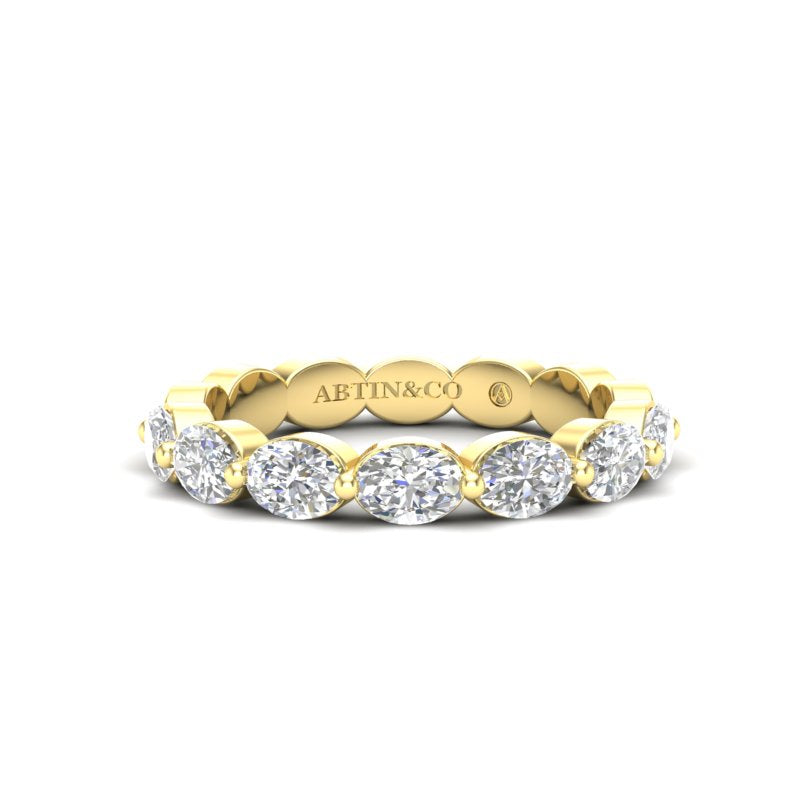 14K Gold Oval Cut Halfway Eternity East West Floating Set Lab Grown Diamond Wedding Band Ring - Abtin & Company 