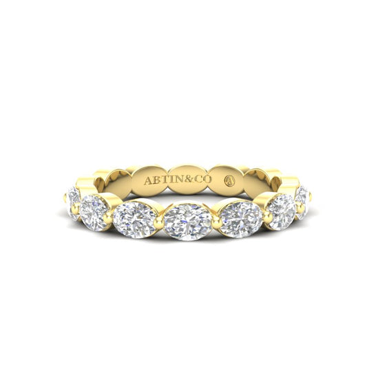 14K Gold Oval Cut Halfway Eternity East West Floating Set Lab Grown Diamond Wedding Band Ring - Abtin & Company 