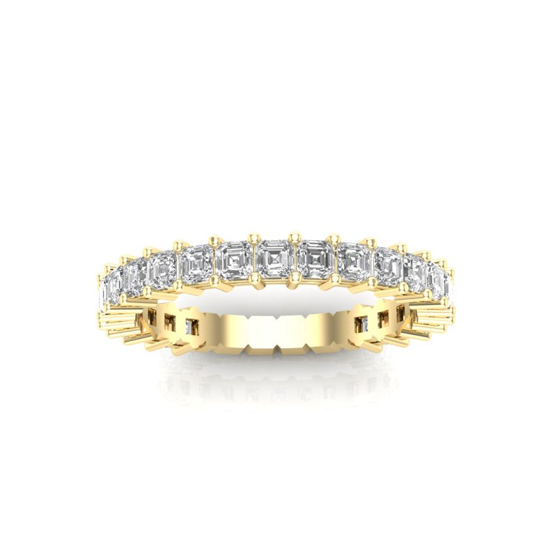 14K Gold Ascher Cut Halfway Eternity Prong Set Lab Grown Diamond Wedding Band Ring - Abtin & Company 