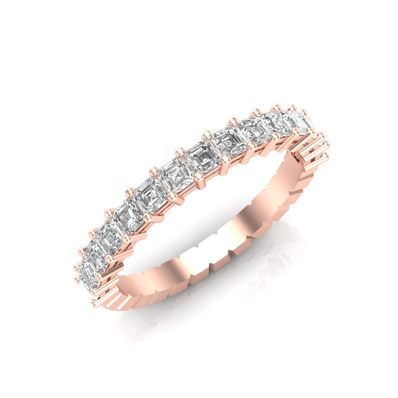 14K Gold Ascher Cut Halfway Eternity Prong Set Lab Grown Diamond Wedding Band Ring - Abtin & Company 