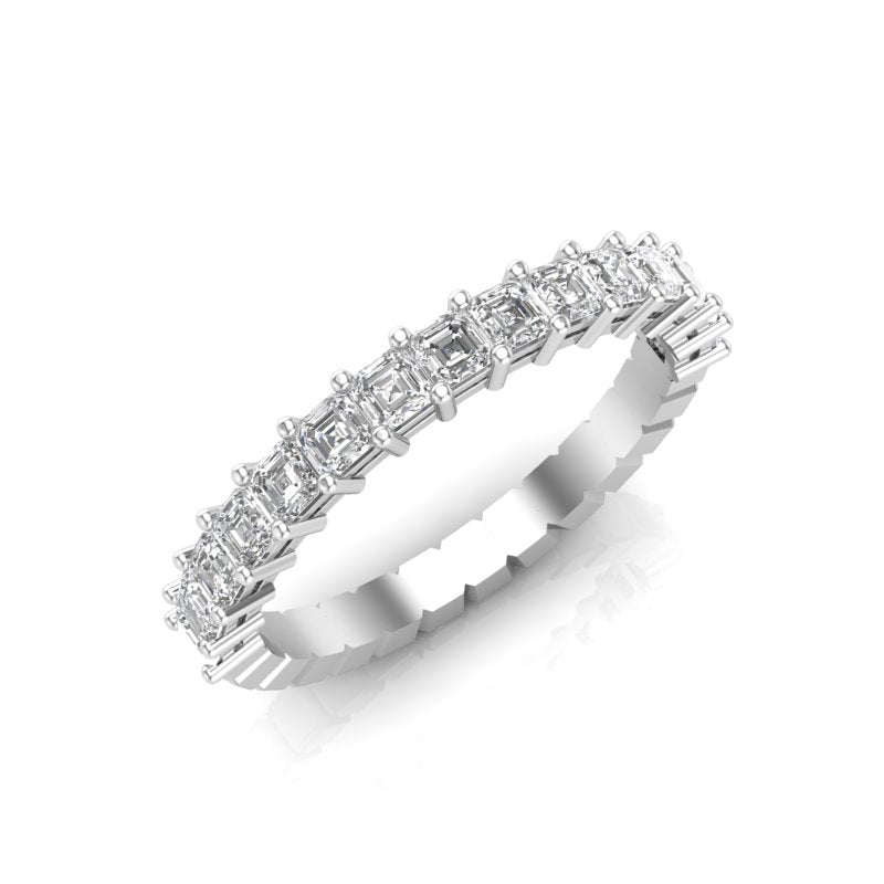 14K Gold Ascher Cut Halfway Eternity Prong Set Lab Grown Diamond Wedding Band Ring - Abtin & Company 