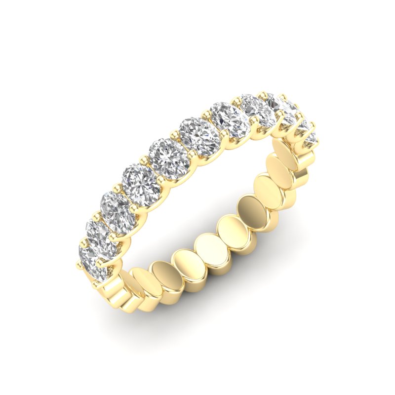 14K Gold Oval Cut Three Quarter Way Eternity U Prong Set Lab Grown Diamond Wedding Band Ring - Abtin & Company 