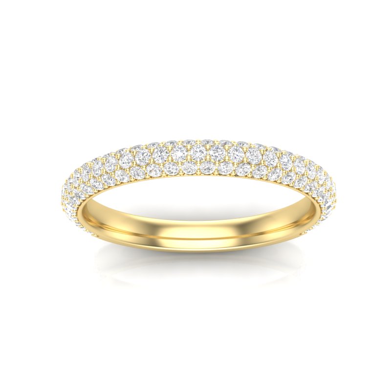 14K Gold Round Three Quarter Way Three Rows Eternity Pave Set Lab Grown Diamond Wedding Band Ring - Abtin & Company 