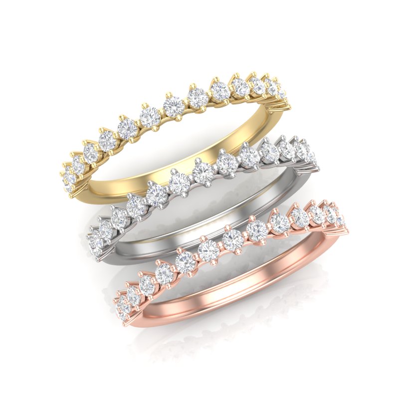 14K Gold Round Halfway Eternity Modern Share Prong Set Lab Grown Diamond Wedding Band Ring - Abtin & Company 