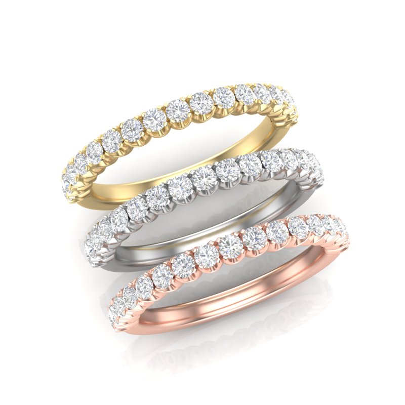 14K Gold Round Halfway Eternity Modern U Prong Set Lab Grown Diamond Wedding Band Ring - Abtin & Company 