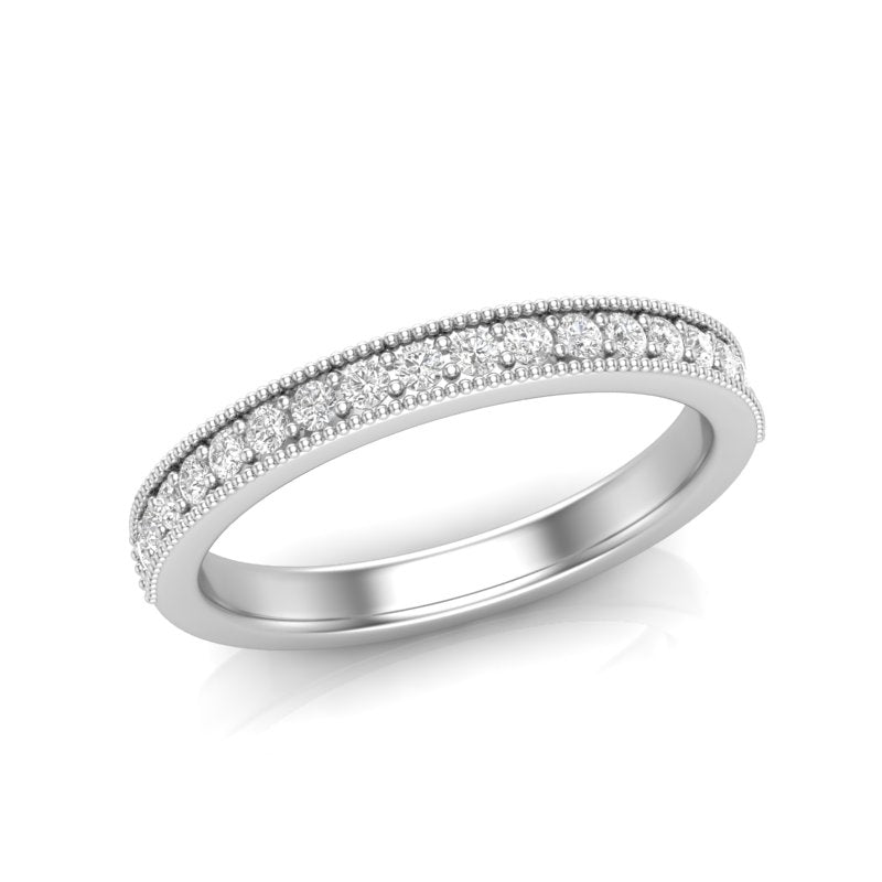 14K Gold Round Halfway Eternity Milgrain Chanel Pre Set Lab Grown Diamond Wedding Band Ring - Abtin & Company 
