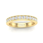 14K Gold Round Halfway Eternity Milgrain Chanel Pre Set Lab Grown Diamond Wedding Band Ring - Abtin & Company 
