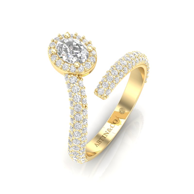 14K Gold Oval Diamond Open Bypass Fashion Ring - Abtin & Company 