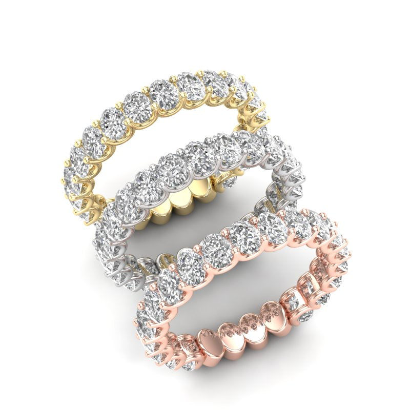 14K Gold Oval Cut Three Quarter Way Eternity U Prong Set Lab Grown Diamond Wedding Band Ring - Abtin & Company 