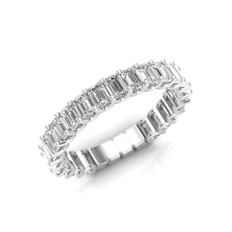 14K Gold Emerald Cut Three Quarter Way Eternity Prong Set Lab Grown Diamond Wedding Band Ring - Abtin & Company 