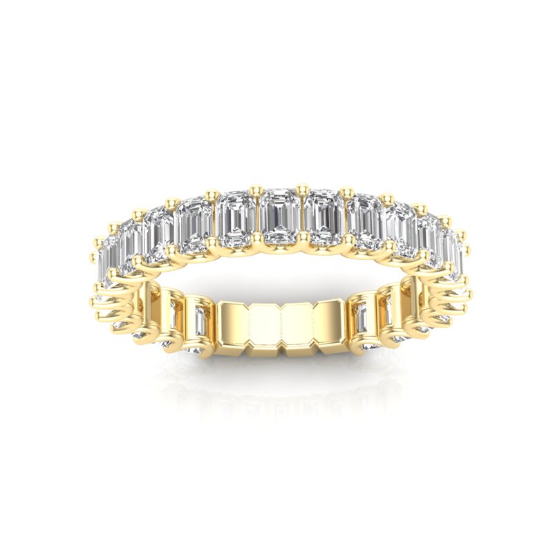 14K Gold Emerald Cut Three Quarter Way Eternity Prong Set Lab Grown Diamond Wedding Band Ring - Abtin & Company 