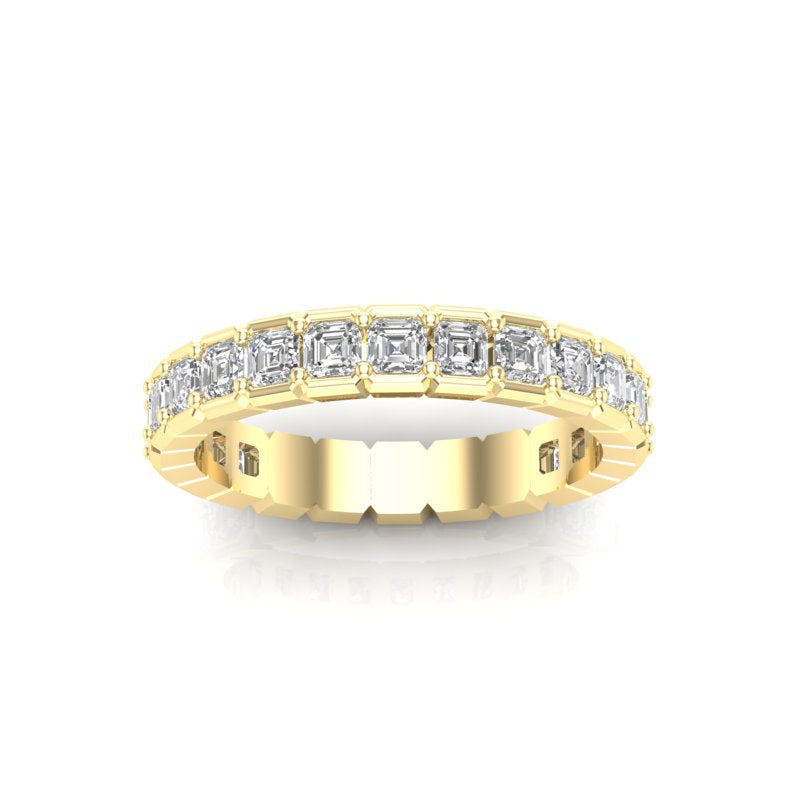 14K Gold Ascher Cut Three Quarter Way Eternity Half Bezel Set Lab Grown Diamond Wedding Band Ring - Abtin & Company 