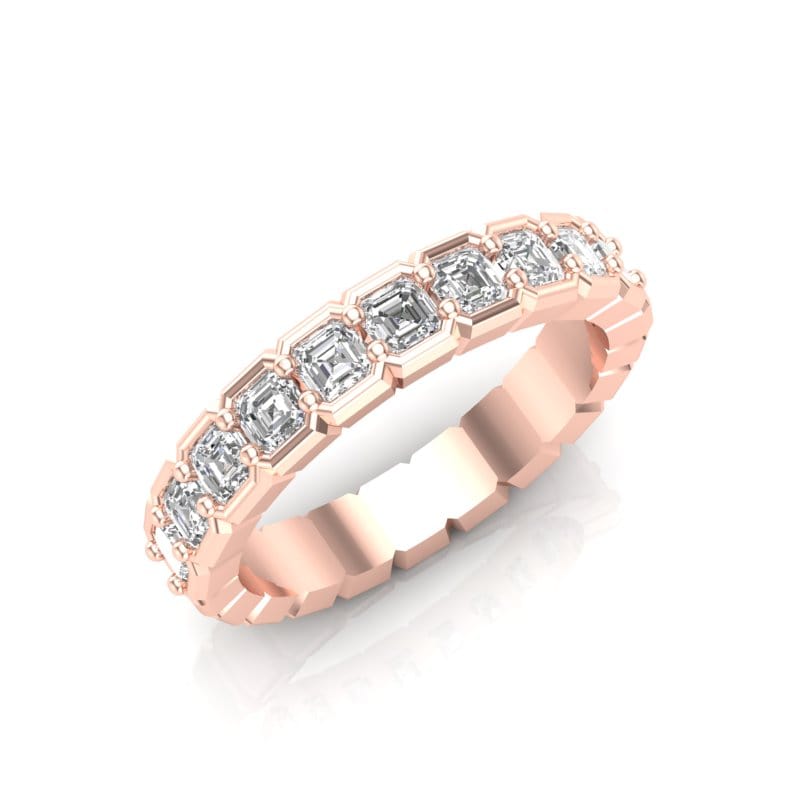 14K Gold Ascher Cut Halfway Eternity Half Bezel Set Lab Grown Diamond Wedding Band Ring - Abtin & Company 