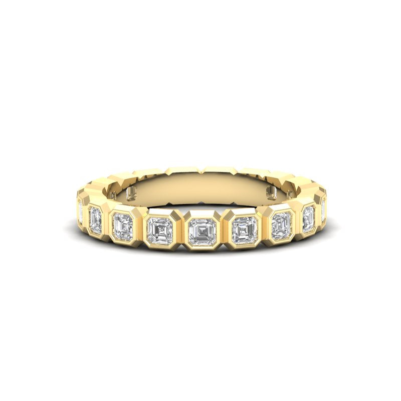 14K Gold Ascher Cut Three Quarter Way Eternity Bezel Set Lab Grown Diamond Wedding Band Ring - Abtin & Company 