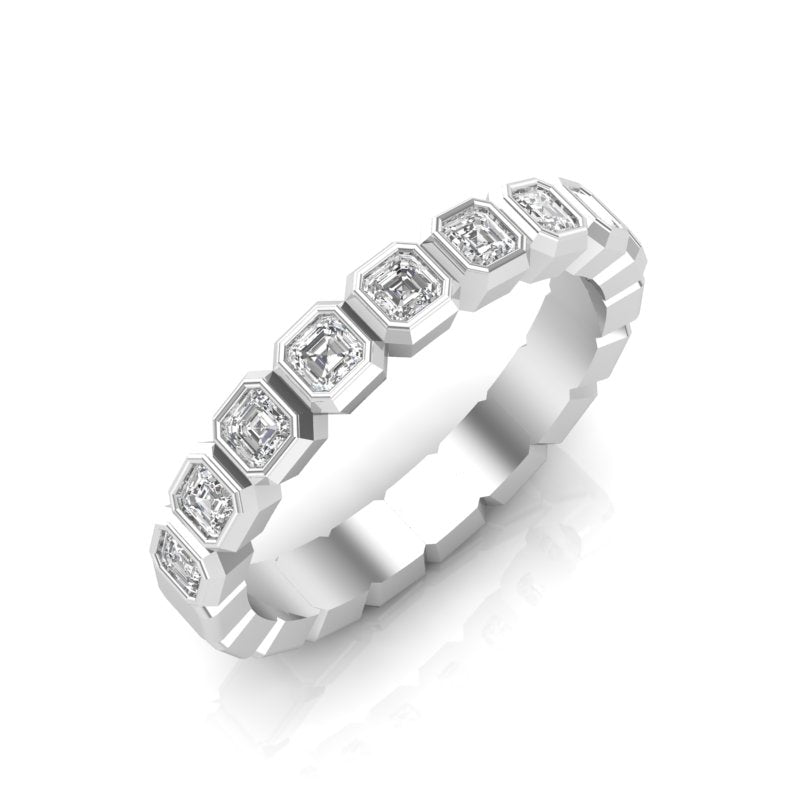 14K Gold Ascher Cut Halfway Eternity Bezel Set Lab Grown Diamond Wedding Band Ring - Abtin & Company 