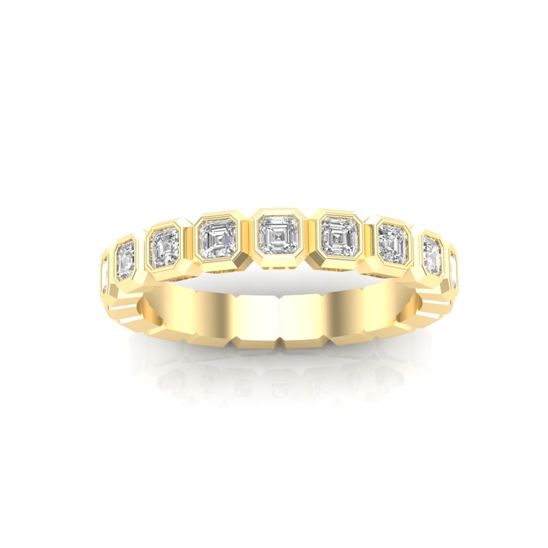 14K Gold Ascher Cut Halfway Eternity Bezel Set Lab Grown Diamond Wedding Band Ring - Abtin & Company 