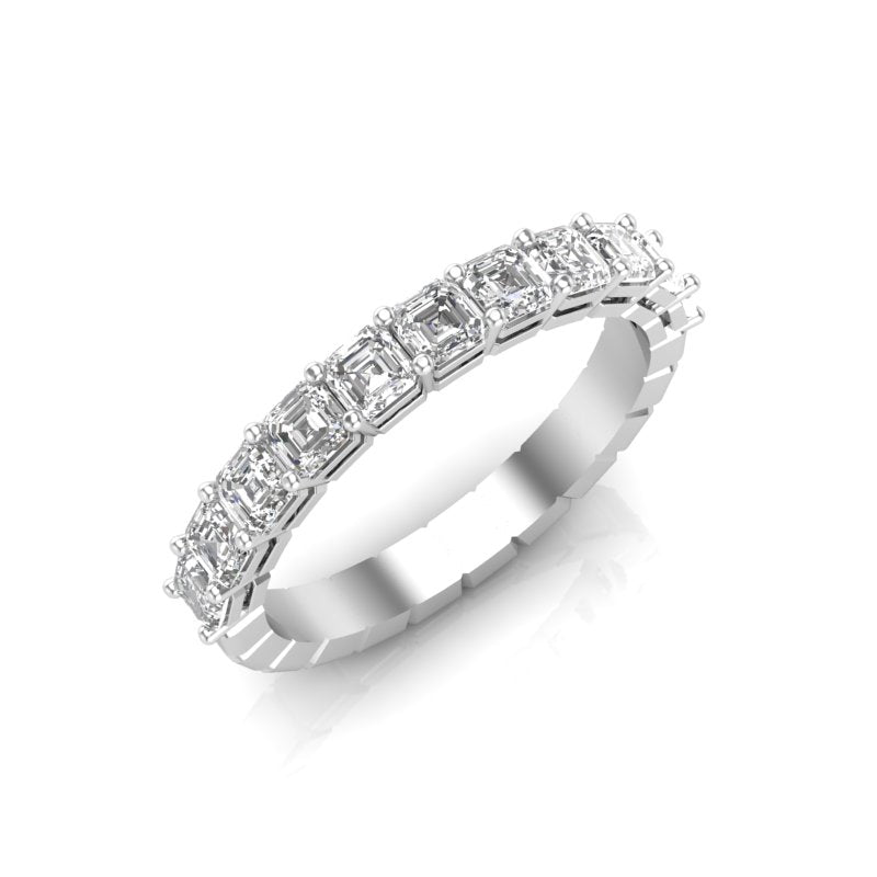 14K Gold Ascher Cut Halfway Eternity Prong Set Lab Grown Diamond Wedding Band Ring - Abtin & Company 