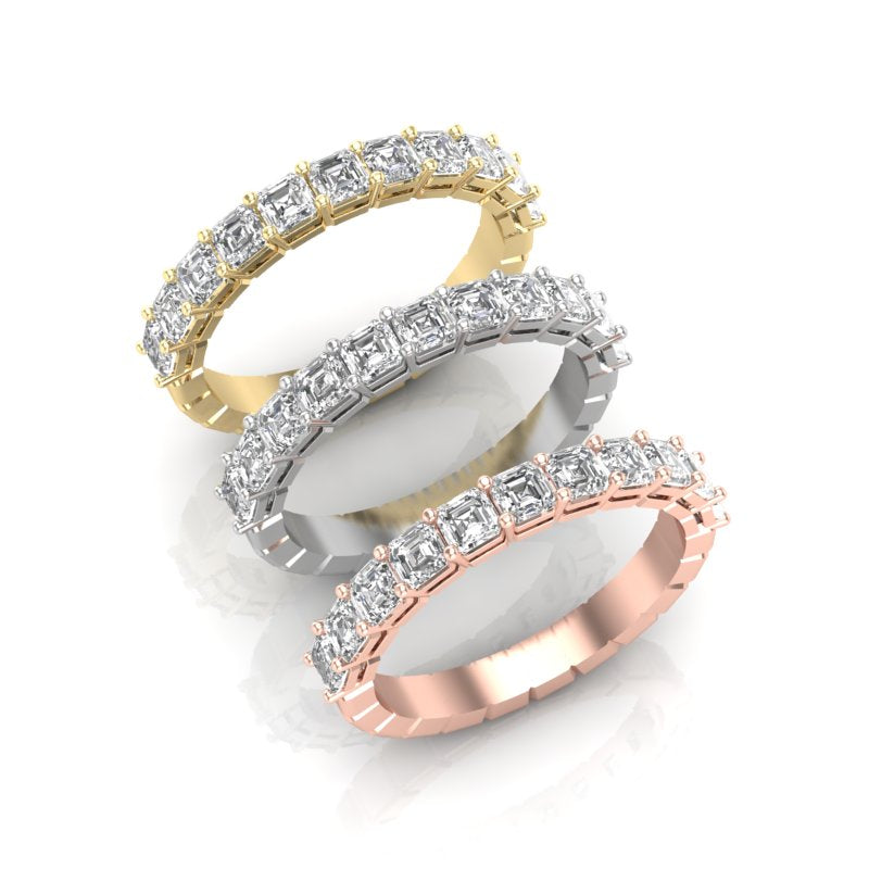 14K Gold Ascher Cut Halfway Eternity Prong Set Lab Grown Diamond Wedding Band Ring - Abtin & Company 