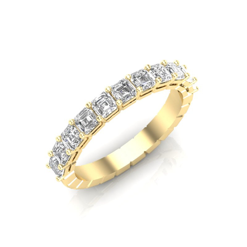 14K Gold Ascher Cut Halfway Eternity Prong Set Lab Grown Diamond Wedding Band Ring - Abtin & Company 