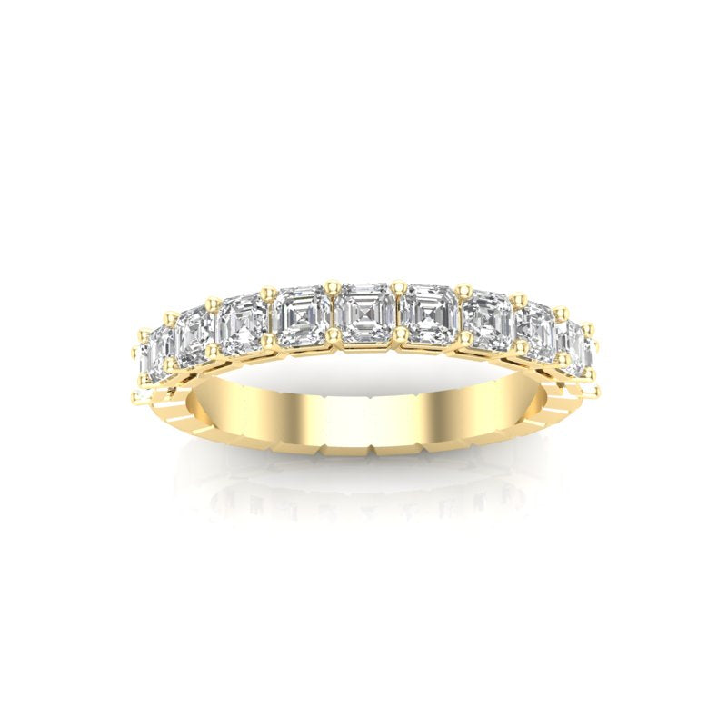 14K Gold Ascher Cut Halfway Eternity Prong Set Lab Grown Diamond Wedding Band Ring - Abtin & Company 