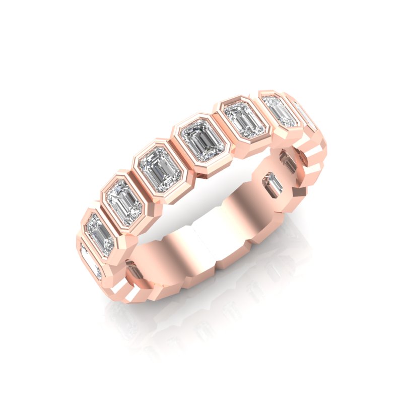14K Gold Emerald Cut Three Quarter Way Vertical Eternity Bezel Set Lab Grown Diamond Wedding Band Ring - Abtin & Company 