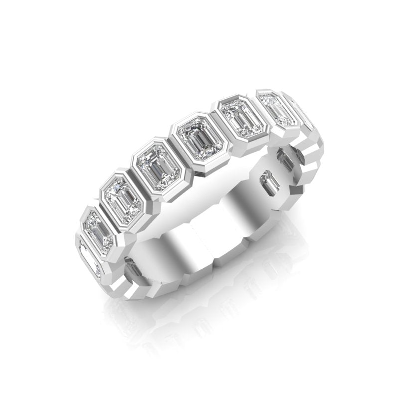 14K Gold Emerald Cut Three Quarter Way Vertical Eternity Bezel Set Lab Grown Diamond Wedding Band Ring - Abtin & Company 
