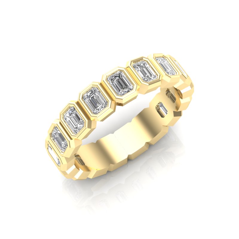 14K Gold Emerald Cut Three Quarter Way Vertical Eternity Bezel Set Lab Grown Diamond Wedding Band Ring - Abtin & Company 