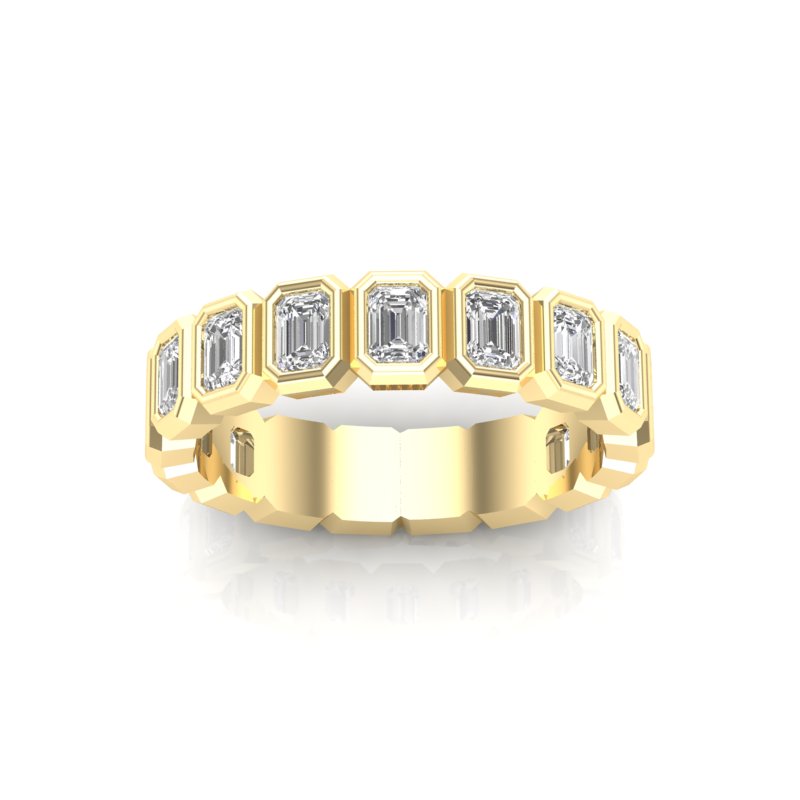 14K Gold Emerald Cut Three Quarter Way Vertical Eternity Bezel Set Lab Grown Diamond Wedding Band Ring - Abtin & Company 