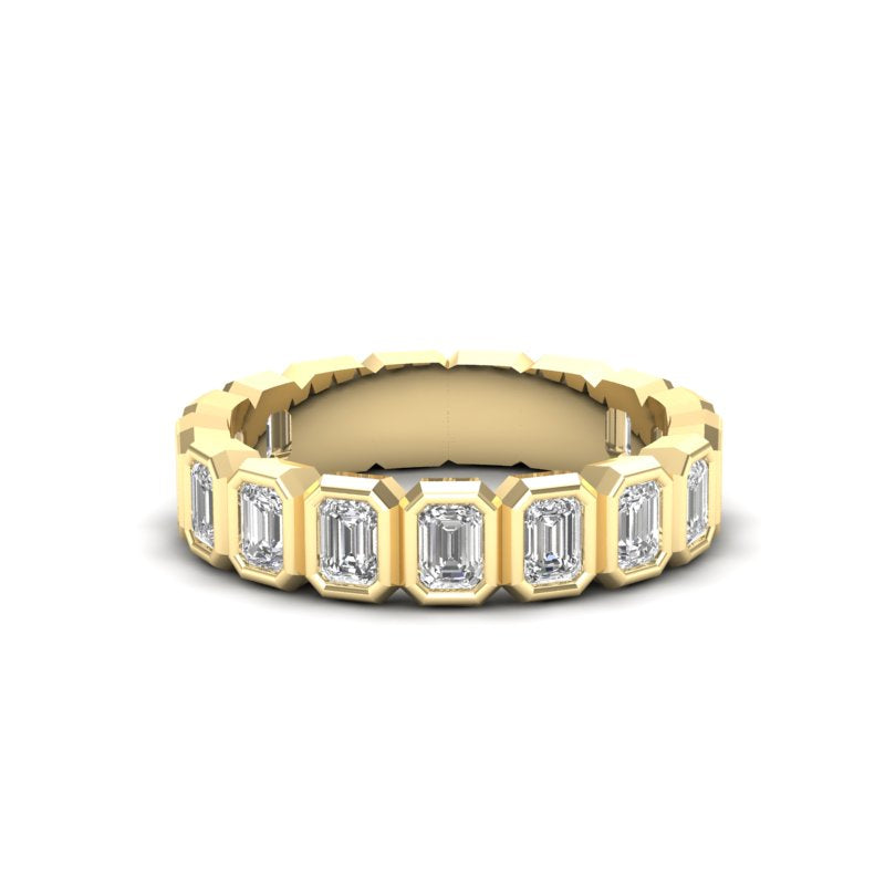 14K Gold Emerald Cut Three Quarter Way Vertical Eternity Bezel Set Lab Grown Diamond Wedding Band Ring - Abtin & Company 