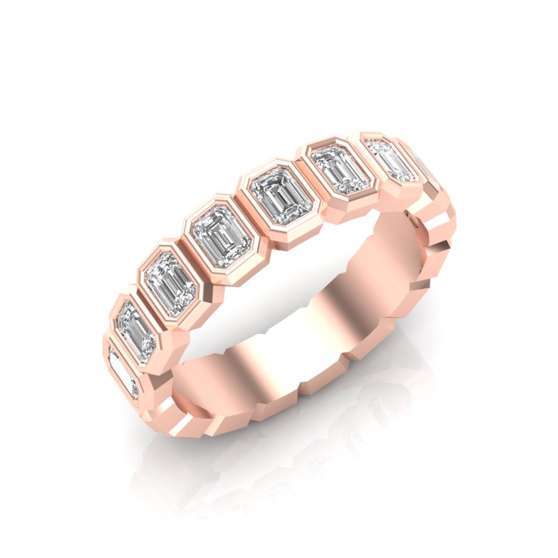14K Gold Emerald Cut Halfway Vertical Eternity Bezel Set Lab Grown Diamond Wedding Band Ring - Abtin & Company 
