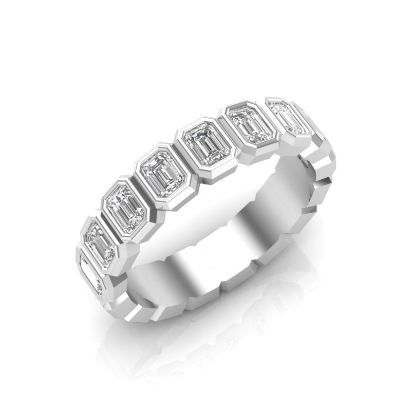 14K Gold Emerald Cut Halfway Vertical Eternity Bezel Set Lab Grown Diamond Wedding Band Ring - Abtin & Company 