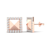 14K Gold Modern Square Pyramid Matt Finishing Studs Diamond Earring - Abtin & Company 