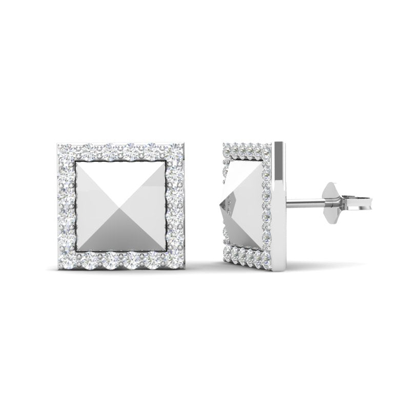 14K Gold Modern Square Pyramid Matt Finishing Studs Diamond Earring - Abtin & Company 