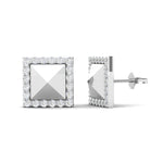 14K Gold Modern Square Pyramid Matt Finishing Studs Diamond Earring - Abtin & Company 