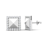 14K Gold Modern Square Pyramid Matt Finishing Studs Diamond Earring - Abtin & Company 