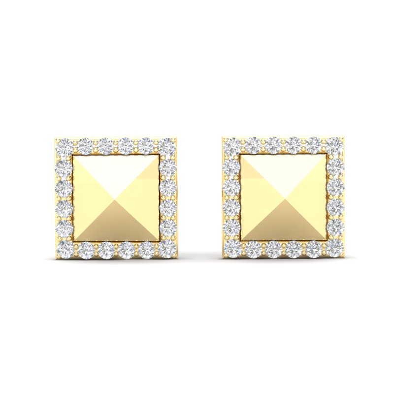 14K Gold Modern Square Pyramid Matt Finishing Studs Diamond Earring - Abtin & Company 