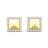 14K Gold Modern Square Pyramid Matt Finishing Studs Diamond Earring - Abtin & Company 