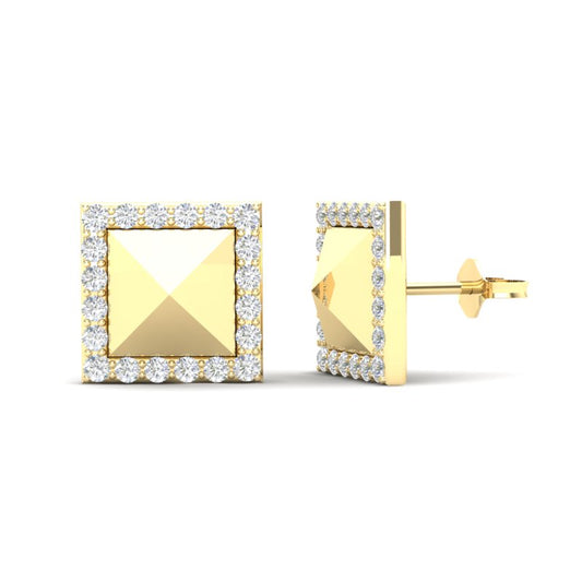 14K Gold Modern Square Pyramid Matt Finishing Studs Diamond Earring - Abtin & Company 