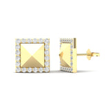 14K Gold Modern Square Pyramid Matt Finishing Studs Diamond Earring - Abtin & Company 
