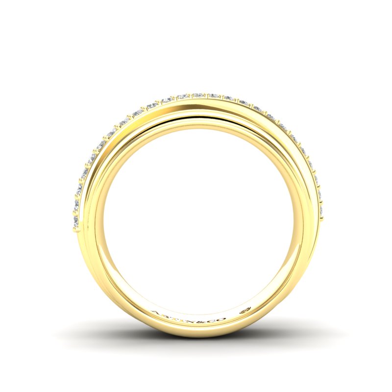 14K Yellow Gold Classic Wide Polished Diamond Ring Band - Abtin & Company 