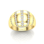 14K Yellow Gold Five Rows Diamond Stripe Dome Ring - Abtin & Company 