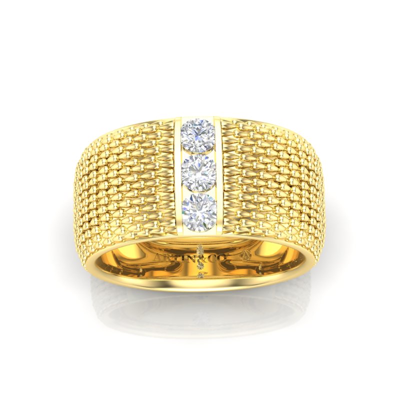 14K Gold Classic Patterned Diamond Cigar Band - Abtin & Company 