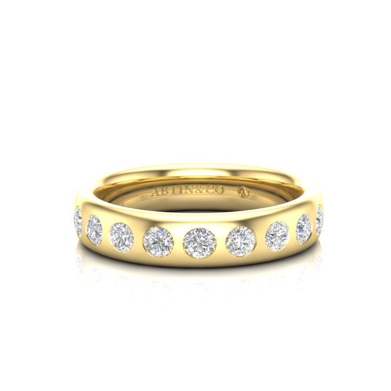 14K Gold Flush Set Bezel Diamond Wedding Band Stacking Ring - Abtin & Company 