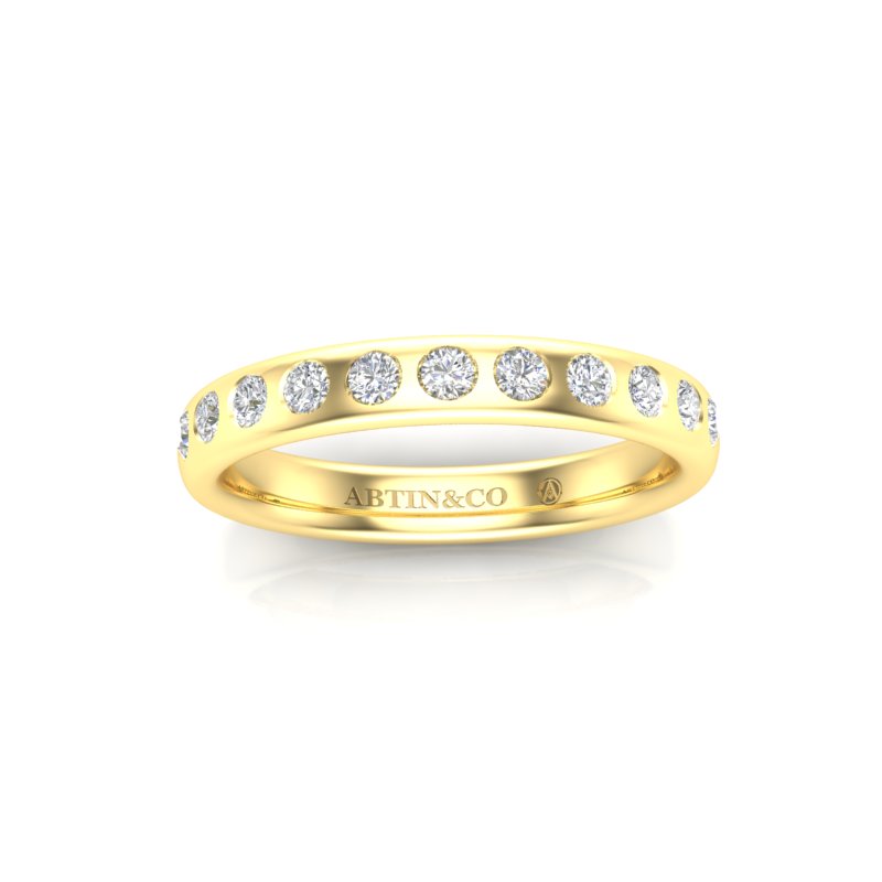 14K Gold Flush Set Bezel Halfway Diamond Wedding Band Stacking Ring - Abtin & Company 