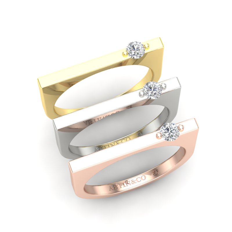 14K Gold Diamond Bar Ring Stacking Bar Ring - Abtin & Company 