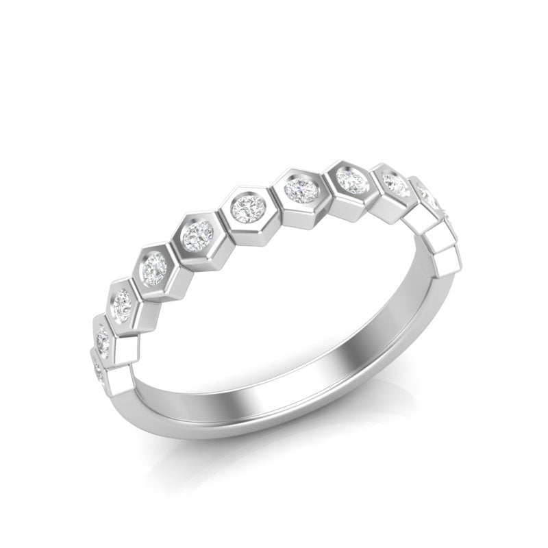 14k Gold Honeycomb Diamond stackable Ring Wedding Band - Abtin & Company 