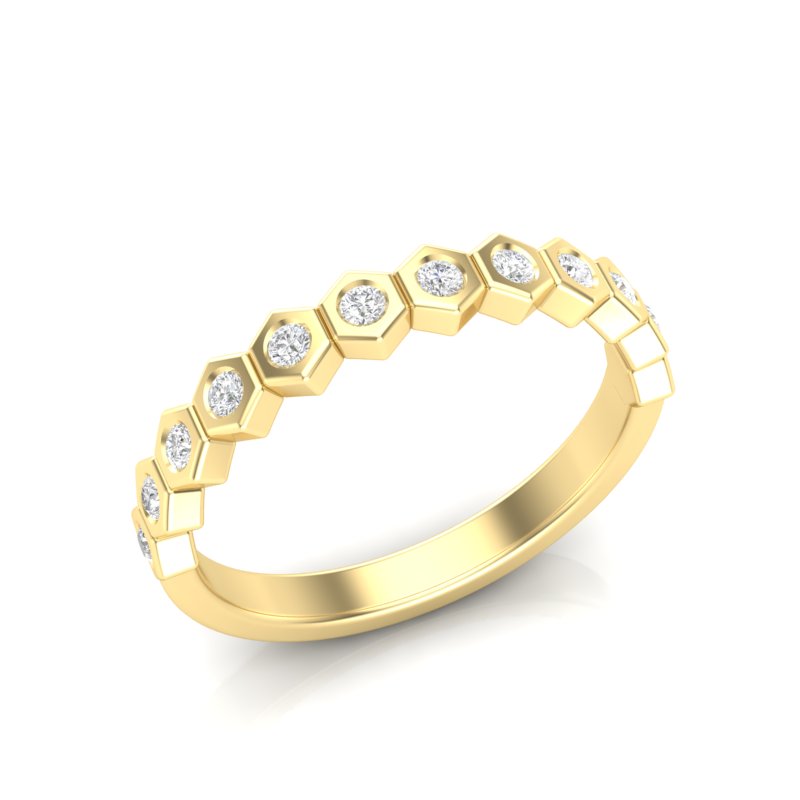14k Gold Honeycomb Diamond stackable Ring Wedding Band - Abtin & Company 