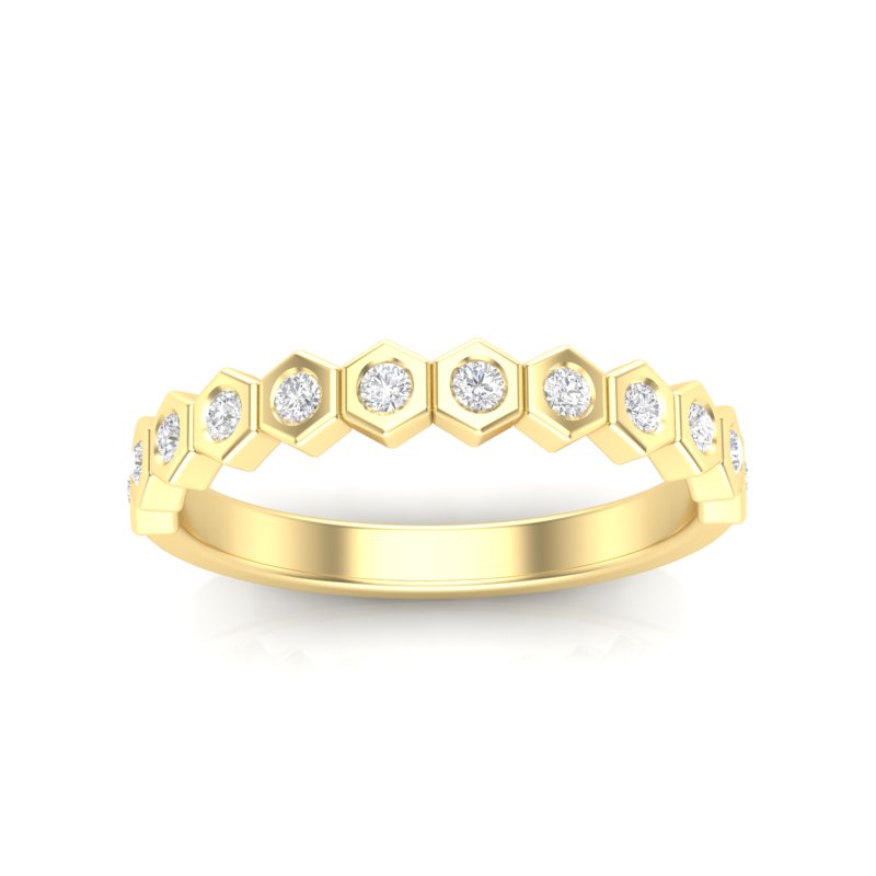 14k Gold Honeycomb Diamond stackable Ring Wedding Band - Abtin & Company 