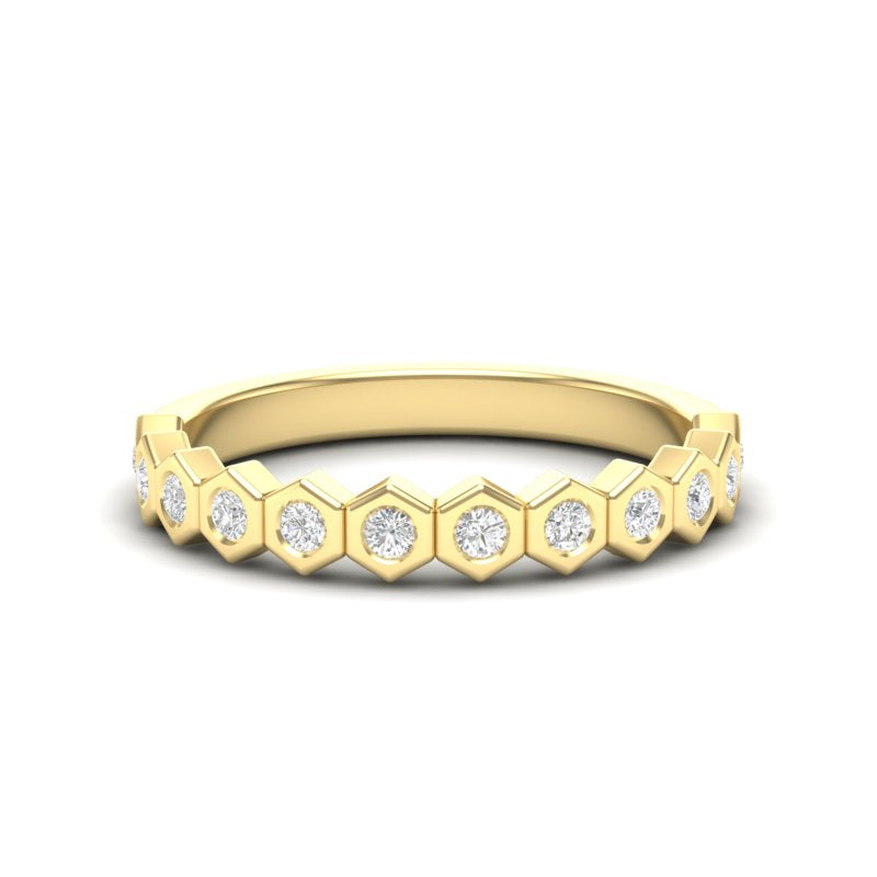 14k Gold Honeycomb Diamond stackable Ring Wedding Band - Abtin & Company 