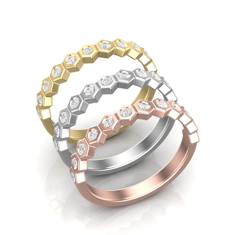 14k Gold Honeycomb Diamond stackable Ring Wedding Band - Abtin & Company 